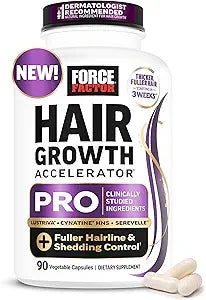 Force Factor Hair Growth Accelerator Multivitamin for Women & Men, with Lustriva, Biotin, Horsetail & Vitamins A, B12, C, D & E for Thicker Hair, Healthier Skin & Nails, 60 Capsules