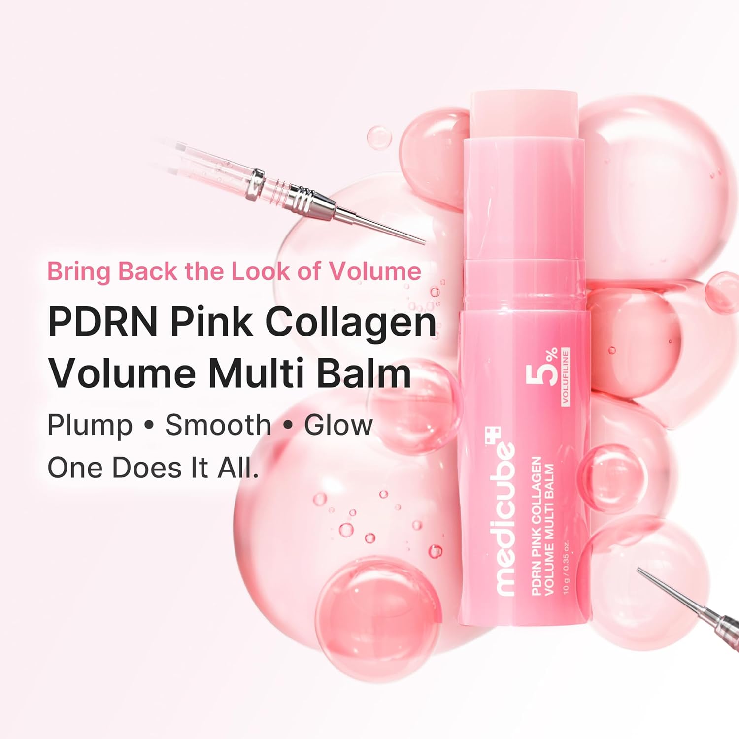 medicube PDRN Pink Collagen Volume Multi Balm Stick - Face & Body Balm | Volufiline, PDRN, NAD, Collagen - Under-Eyes, Neck, Forehead, Smile Lines, Lips, Plumping & Radiance for Line Care, K-Beauty