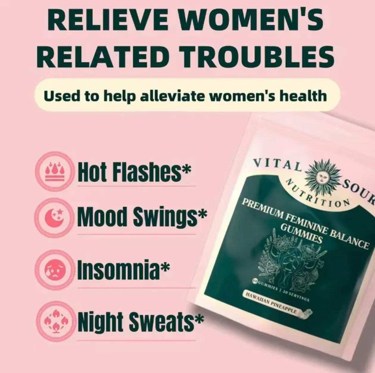 Vital Source Nutrition - Premium Feminine Balance Gummies - for Women’s Health & Wellness - Immune Support - Vegan, Gluten-Free & Halal - Hawaiian Pineapple - 60 Gummies - 30 Servings
