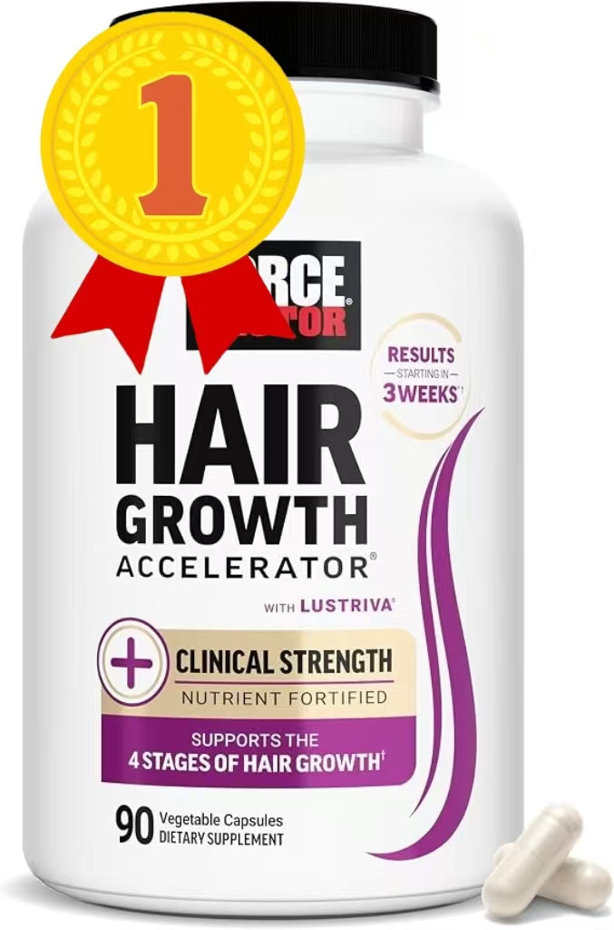 Force Factor Hair Growth Accelerator Multivitamin for Women & Men, with Lustriva, Biotin, Horsetail & Vitamins A, B12, C, D & E for Thicker Hair, Healthier Skin & Nails, 90 Capsules