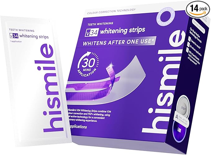 Teeth Whitening Strips 14 Treatments, Enamel Safe for Sensitive Tooth, Whitens Teeth, Purple Whitening Strips, Removes Yellow Stains & Bad Breath - Effective Color Correction for a Brighter Smile
