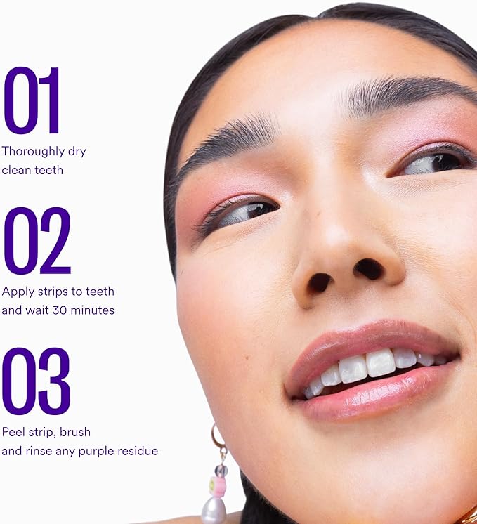 Teeth Whitening Strips 14 Treatments, Enamel Safe for Sensitive Tooth, Whitens Teeth, Purple Whitening Strips, Removes Yellow Stains & Bad Breath - Effective Color Correction for a Brighter Smile