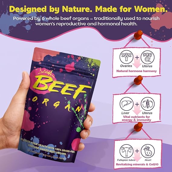 Beef Organ Supplement for Women, Natural Grass Fed Beef Liver Capsules, Hormone Balance for Women, for Support Balance Hormones, Energy, & More and Menstrual Cycle,Skin Care