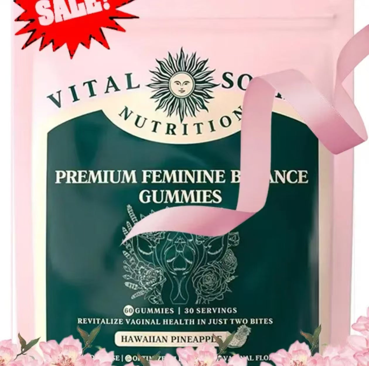 Vital Source Nutrition - Premium Feminine Balance Gummies - for Women’s Health & Wellness - Immune Support - Vegan, Gluten-Free & Halal - Hawaiian Pineapple - 60 Gummies - 30 Servings