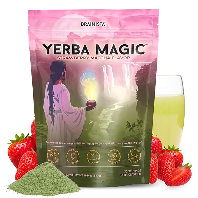 Yerba Mate Instant Tea Powder, 3-in-1 Super Drink - Clean Energy, Brain Fog Buster, and Gut Health Powered by Nootropics, Prebiotics and Probiotics | Yerba Magic Peach Mango 30 Servings